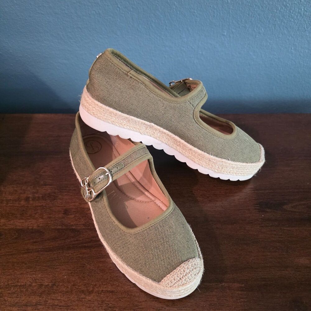 Sam & Libby Women's Isla 2 Espadrille Mary Jane Flats Olive Sage Green 8.5